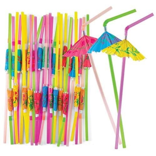 60 Parasol Drikkestraws, Hawaiiansk Strand Cocktail Luau Party Dekorationer - Fleksible Straws, Bøjbare/Bøjelige Straws