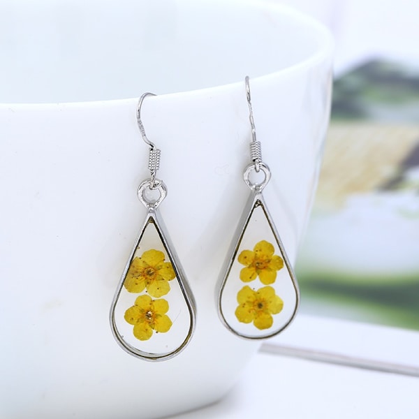 4 par Kollektion Pressade Blomma Tåre Örhängen-- Spets Pressade Vildblomma Örhängen | Drop Dangle-Present till Kvinna