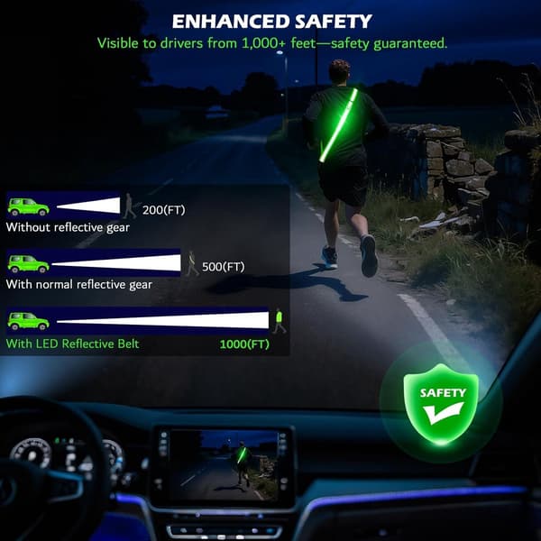 LED Reflective Shoulder Strap, USB Rechargeable, 3 Light Modes, High Visibility, for Runners, Hikers, and Cyclists, Blue, 130-154 cm