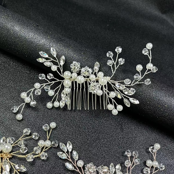 Silver Hårkam Bröllopshår Smycken Retro Bröllopshårnålar Tillbehör Glittrande Håraccessoar Kam för Brudar