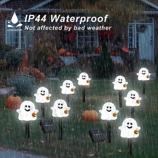 Solar Powered Halloween Ghost Pathway Lights, 10-Pack Ghost Marker Lights