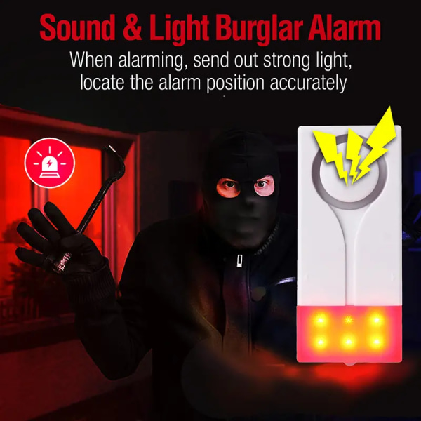 Dør- og vinduesalarm - Trådløs alarm med 105db høj lyd og skarpt lys, nem at installere (inkluderer 1 alarm og 1 fjernbetjening)