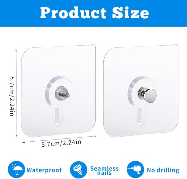 Self-adhesive Wall Hooks No Drilling - Heavy Duty, Mark-Free Adhesive Hooks for Kitchen, Bathroom, and Wall Shelf Mounting 20 Pieces