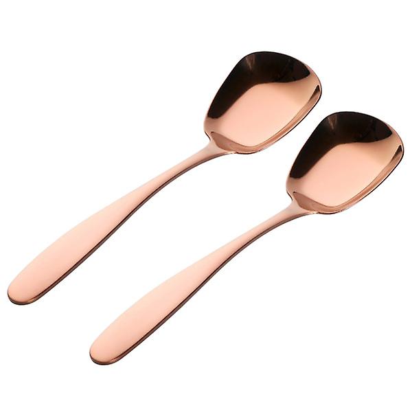 2 stk 304 Rustfritt Stål Skjeer Tykk Polert Suppe Skjeer Kvadratisk Flat Bunn Skjeer For Skole Hjem Bankett - Størrelse L (Rosegull) Rosegull 18.5 * 4.8CM Rose golden 18.5*4.8CM