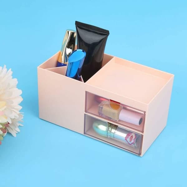Makeup Organizer til Skrivebord, Skuffe til Smykker, Kontorartikler, Opbevaring (Pink)