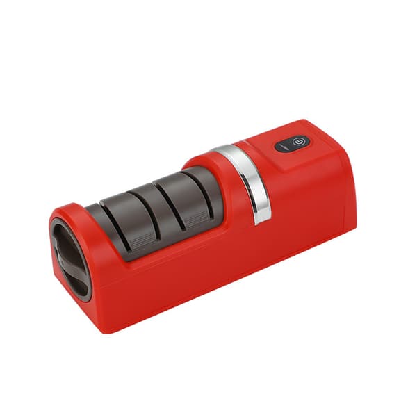 Electric Knife Sharpener for Kitchen Knives, Fruit Knives, and Scissors with Two Slots for Efficient Blade Restoration and Smooth Edge Finish, Red