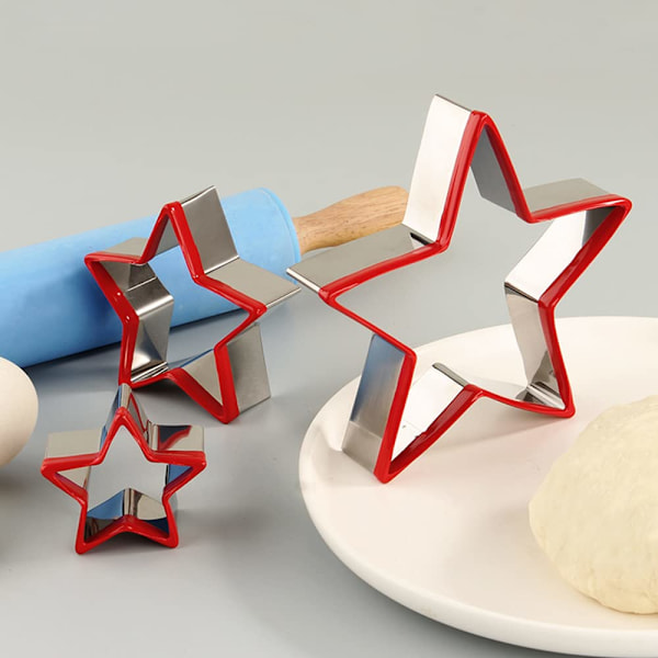 Stjernekakeformsett med 3, Stjerneformede kakeform i rustfritt stål for sandwichkjeks Fondantkake Ost