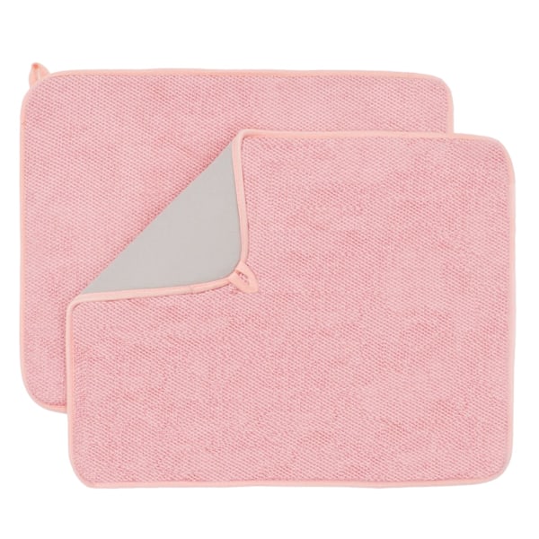 Oppvaskmatte for kjøkkenbenk, mikrofiber oppvaskmatte 2-pakning store størrelse absorberende oppvaskmatter (rosa)