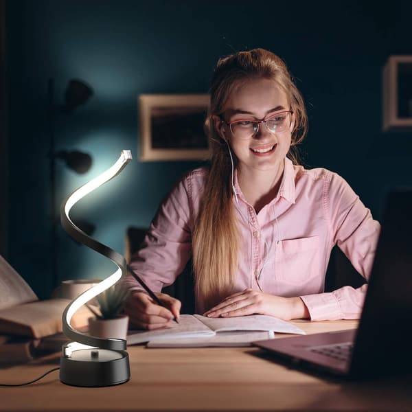 Classic Spiral LED Desk Lamp in Black, Dimmable Metal Bedside Lamp with Touch Control, Three Color Temperatures, 29.5 cm High.