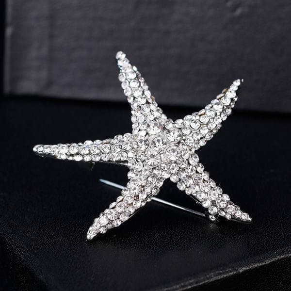 Sølv Rhinestone Søstjerne Broche Nål Dame Smykker