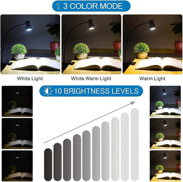 Clip-on Desk Lamp, Eye-Caring Reading Light, Bedside Lamp, Clip Bedside Lamp