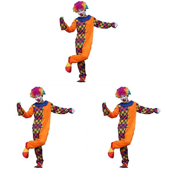 3kpl Carnival Clown puku Halloween Masquerade aikuisten klovniasu puku miehille juhliin hatun kanssa - Si 3pcs 5XL