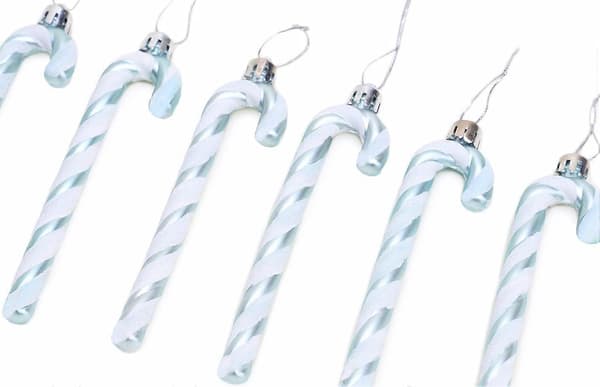 Christmas Decorations 6 pcs - 13 cm Glitter Candy Cane Christmas Tree Decorations (Ice Blue & White)