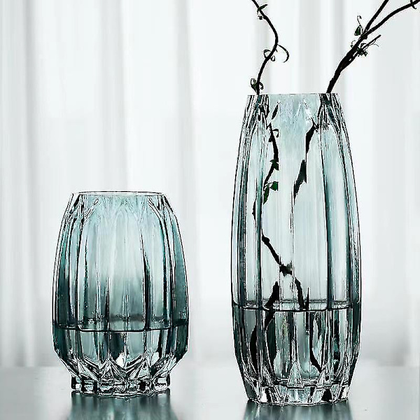 Nordisk Glasvas med Tjock Botten Transparent Svart Vas Vardagsrum (blå)-l