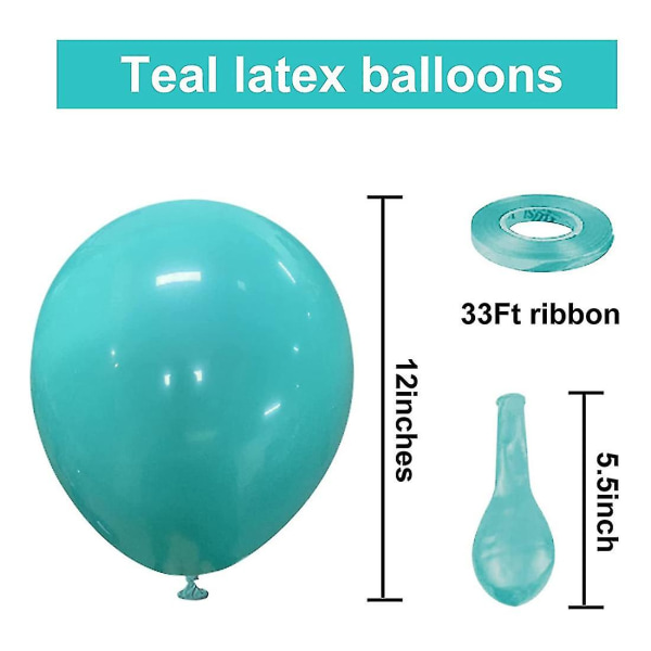 Blågrønne balloner Latex festballoner, 100 stk. 12 tommer runde heliumballoner, der er kompatible med bryllupseksamen B