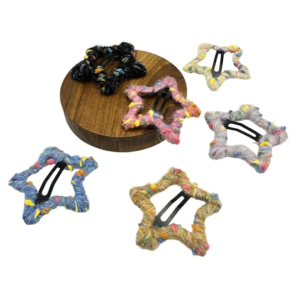 6 STK Stjerne Fluffy Hårspenner, Fargerike Formede Barrettes