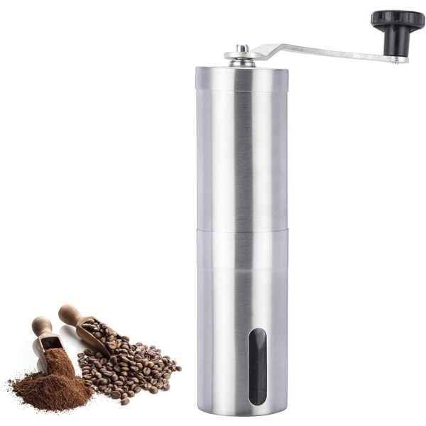Manuell kaffekvarn i rostfritt stål - Mini kaffebönkvarn - Manuell kaffekvarn med justerbar inställning, kaffekvarn S
