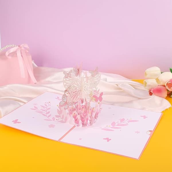 3D Pop Up Tillykke Kort Sommerfugl Blomst Julekort Buket