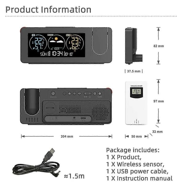 Digital Projection Alarm Clock with Weather Forecast and Humidity Display