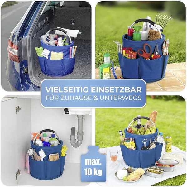 wxsp 1-piece Navy Blue Open Foldable Basket - Storage Basket with Aluminum Handles - Open Design for Easy Access