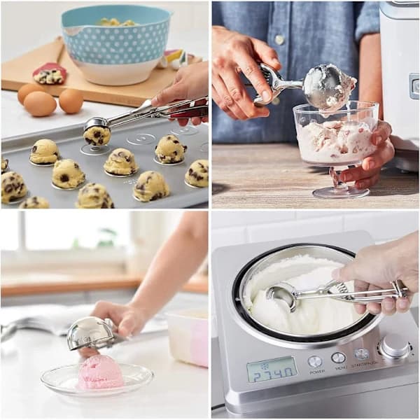 3-piece Cookie Scoop Set, Stainless Steel Scoops with Trigger Release for Baking and Ice Cream, Home Kitchen, Small Medium Large