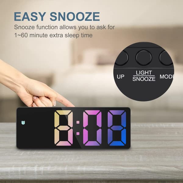 Upgraded Digital Alarm Clock, LED Clock for Bedroom, Electronic Desk Clock with Temperature Display, Adjustable Brightness, Voice Control
