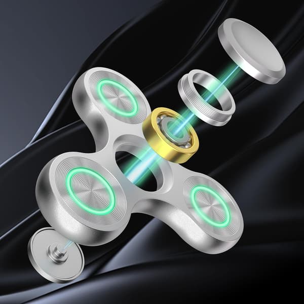Metal Fidget Spinner - 4-8 Minutters Spin - Selvlysende og Fluorescerende - Stresslindring (Sølv)