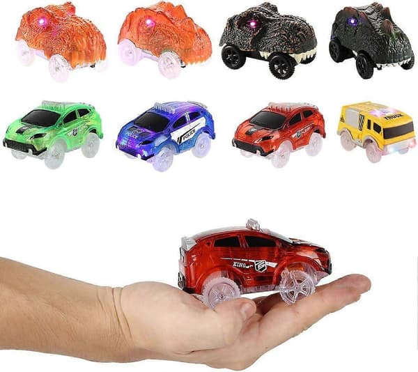 Erstatningsbiler til Magic Tracks – LED-oplyste batteridrevne køretøjer, kompatible med selvlysende Snap N Glow Trax
