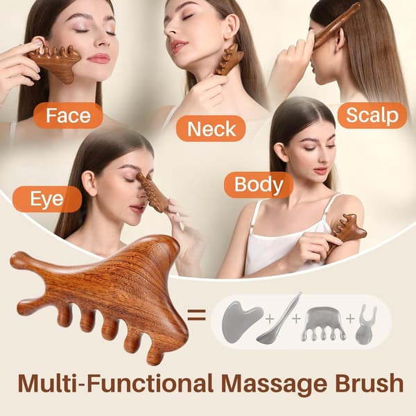 4-i-1 Gua Sha-verktyg för ansikte, hårbottenmassageapparat med presentförpackning, massage