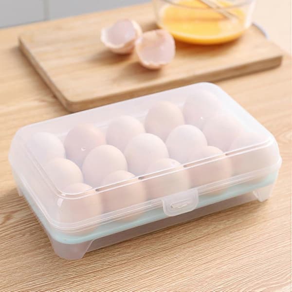 Egg Holder - 15-Compartment Egg Box for Refrigerator | Portable Egg Storage Container
