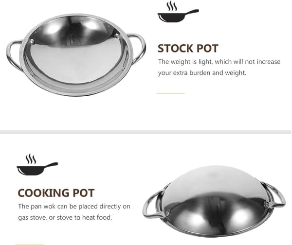 Rundbunnet Hot Pot i Rustfritt Stål med 2 Doble Håndtak Lettvektig Sklisikkert Matlagingsverktøy