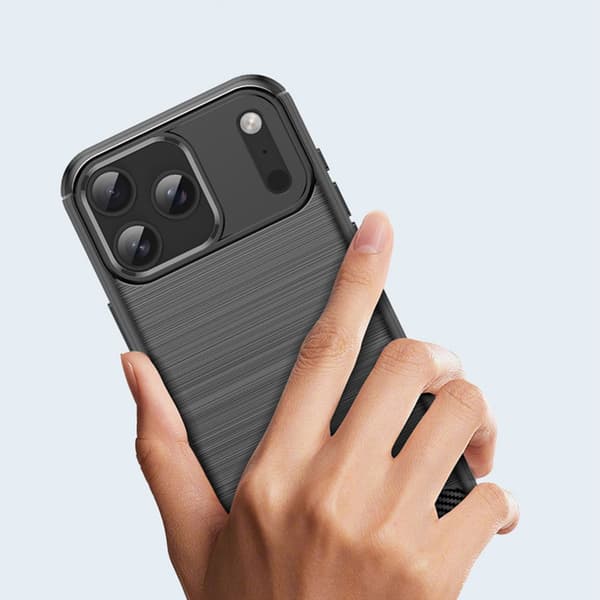 Black TPU Case Compatible with iPhone 17 Pro Max - Carbon Fiber Texture, Stand, Magnetic