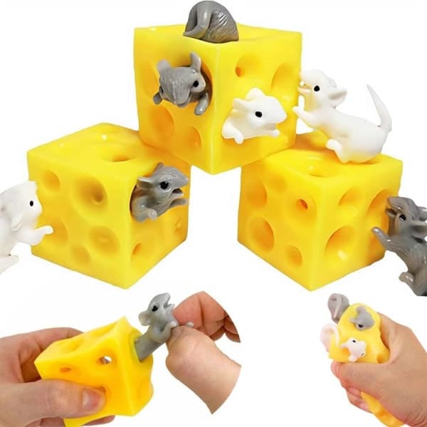 3-pack Kläm Ost Fidget Leksaker Gummi Simulerad Ost Stress Ångest Sensorisk