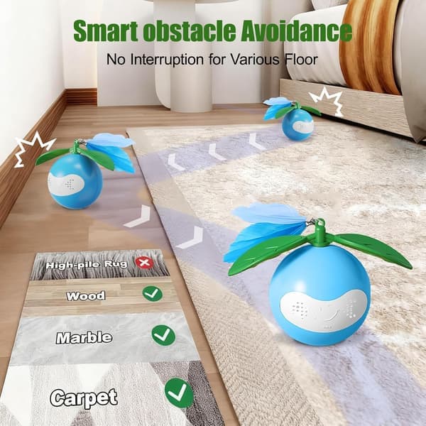 Self-Stirring Ball: Motion-Activated, Automatically Rolling Cat Toy with LED Light for Indoor Cats Blue (Ho) blue blue