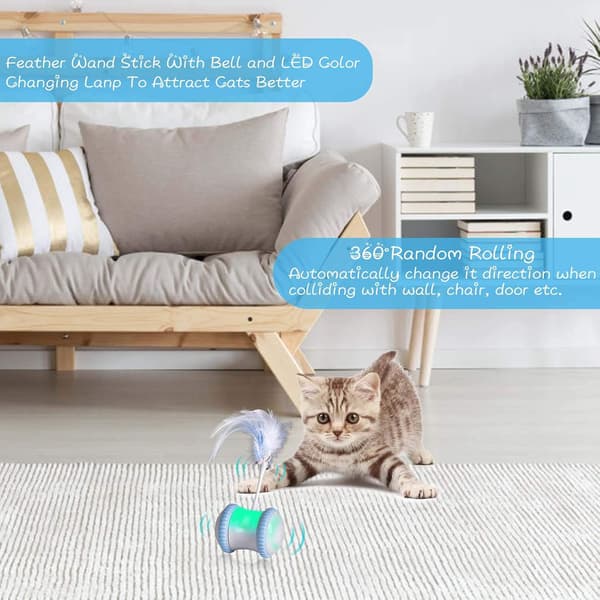 Automatic Cat Toy with Feathers - Smart Interactive Electronic Pet Toy - Auto/Manual Motorized Toy