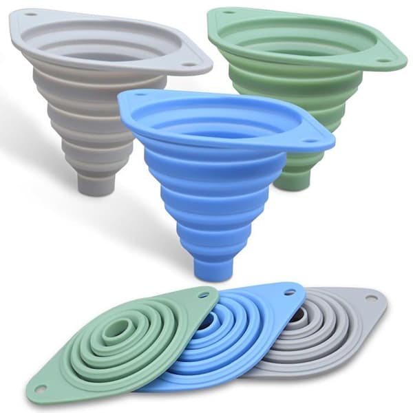 Kitchen Funnel Set (3 Pieces), Collapsible Silicone Funnels for Filling Small Bottles.