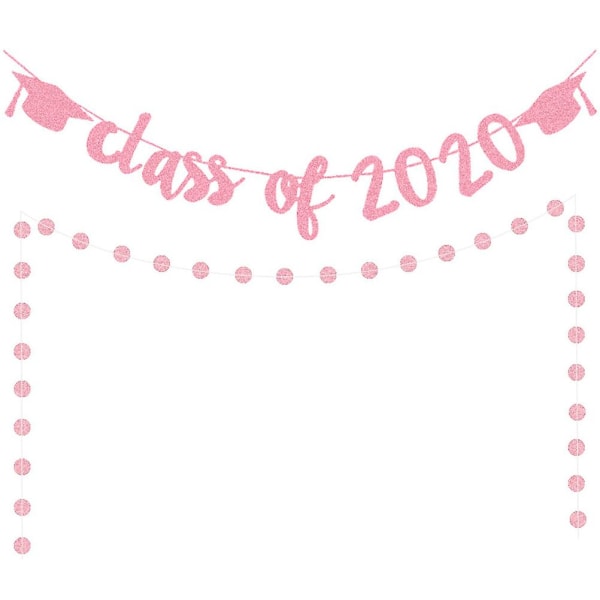 2 stk. i 1 sæt Rose Gold Glitter Bogstav Trykning Bunting Graduation Party Banner Papir Wafer Hængende Rose Gold 250X4cm