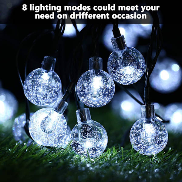 20 LED Kristallkula Solcellssträngljus Extra-Ljusstarka Utomhuslampor med 8 Belysningslägen Vattentäta Solenergidrivna Patio