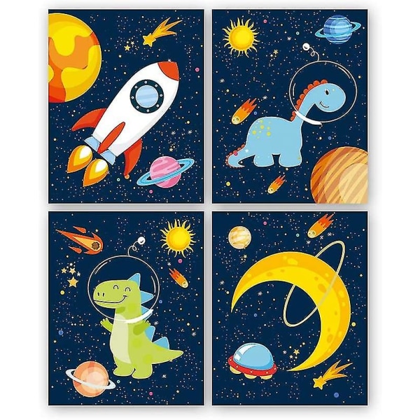 4 julisteen set , joka on yhteensopiva lasten/ baby kanssa, rakettiplaneetan juliste, lasten avaruusjulisteet, dinosaurusten print, koristekuvia, jotka ovat yhteensopivat B:n kanssa