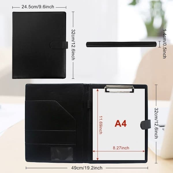 ®RisingFF A4 Magnetisk Filmappe med PU Læder Opbevaringsdokumentholder til Interviewdokumenter