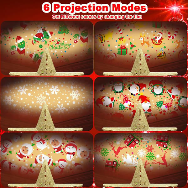 10\" Juletrestjerne med belysning og 6 projeksjonsmoduser, opplyst juletrestjerne med innebygd LED-rotasjonslampe, 3D-glitterdynamikk
