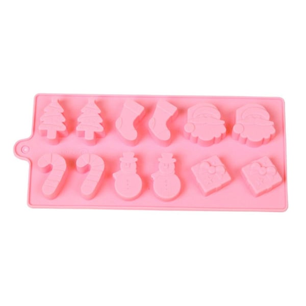 Silikone Kageform 12 Cellers Juleelementer Mønster Mini Kage Fondant Kage Dekoration Øvelse Form Til Bryllup Display Bage (pink)Pink22.2*10cm Pink 22.2*10cm