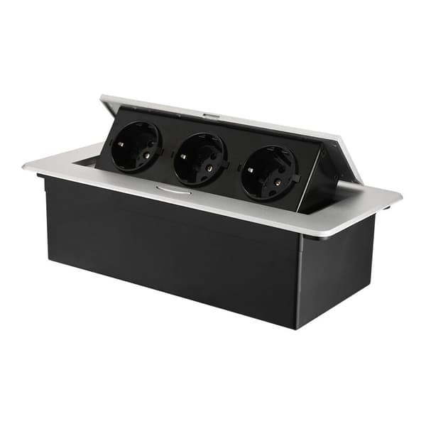 Retractable recessed socket with 3 outlets for workbench, as table socket or floor socket for kitchen, office