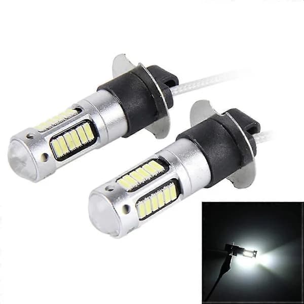 2 stk H3 10W 30 SMD-4014 LED tåkelys for bil, DC 12V hvitt lys White Light