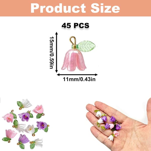45 STK 3D Forårsblomst Akryl Charms, Perle Blomster Vedhæng, Elegante Charms Bulk, Mini
