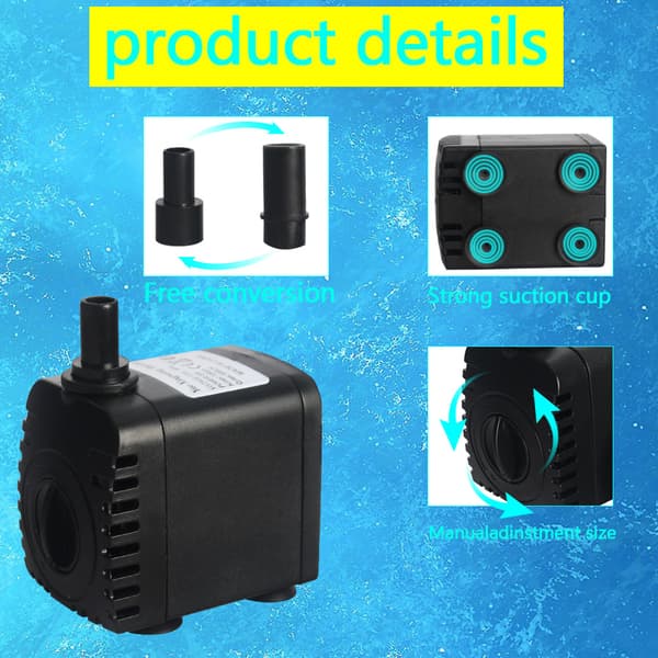 Dränkbar vattenpump, 600L/H 8W ultratyst akvarievattenpump