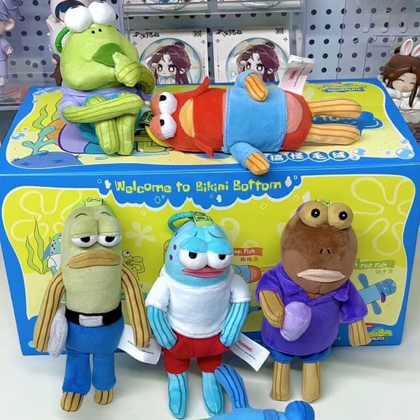SpongeBob Plush Set 6 pcs - Bikini Bottom Fish Doll Keychain Surprise Box Toy Set Box (6 non-repeating) Box (6 non-repeating)