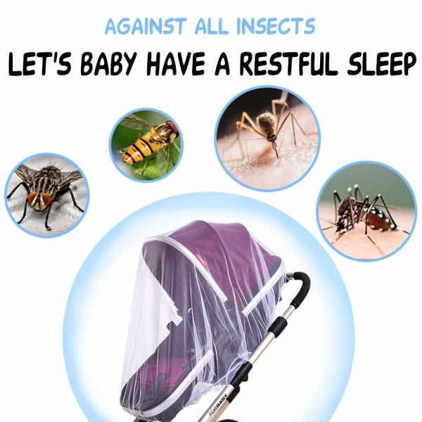 Myggnett for barnevogn - 2-paknings slitesterk babyvogn myggnett - Perfekt insektnett for barnevogner, bassinetter, vugger, lekeplasser, (hvit)