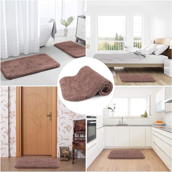 Absorbent Non-Slip Bathroom Mat Bathroom Floor Mat Thick Fluffy Soft Polyester Shower Mat Machine Washable for Kitchen Toilet Shower Exit (50 x 80cm Dark