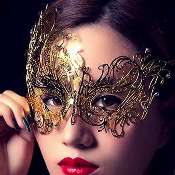 2 st Masquerade Mask för Kvinnor Metall Mask Glansig Rhinestone Venetianskt Fest Kväll Bal Mask Bar Kostymer Tillbehör